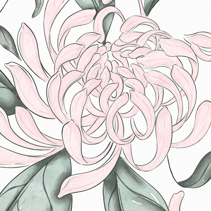 papel pintado floral flores rosas ojas claras
